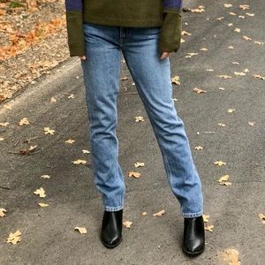 Straight leg, high rise jeans